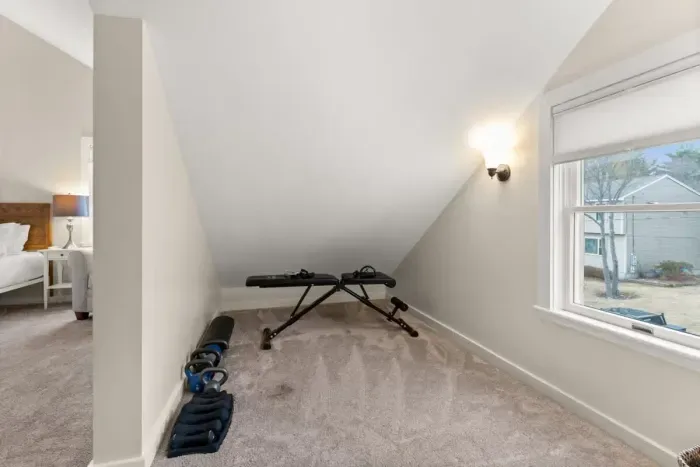 Light workout equipment available for you to use.