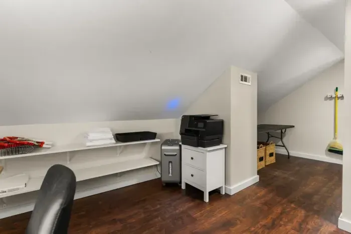 You can utilize the printer and paper shredder on this small work area for any work-related purposes throughout your stay.