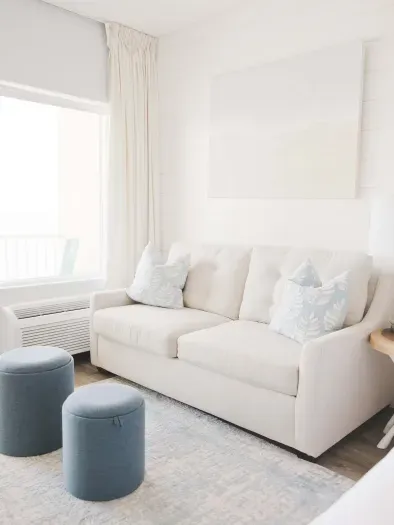 The pullout sofa is a double size. It is best suited for kids. Clean linens provided 