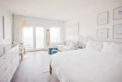 Studio layout with fully equipped kitchenette, Queen bed with clean linens provided, double pull out sofa best suited for kids, and full bathroom - clean towels provided for all guests