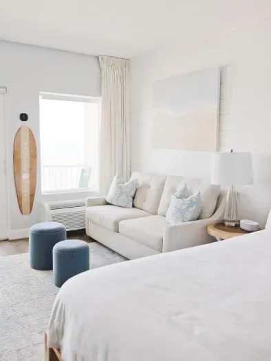 Studio layout with full equipped kitchenette, Queen bed with clean linens provided, double pull out sofa best suited for kids, and full bathroom - clean towels provided for all guests