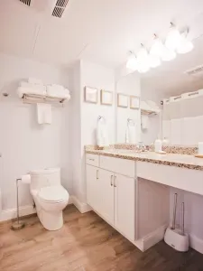 Fully equipped bathroom with shampoo, body wash, and hand soap provided. This bathroom has a shower/tub combo. PLEASE NOTE - there is plenty of hot water for showers but the water heater CANNOT keep up if you try and fill the tub.