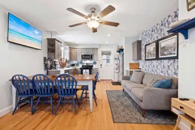 Living room with smart TV and couch