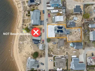 The property is outlined in orange - the path across the street is NOT beach access