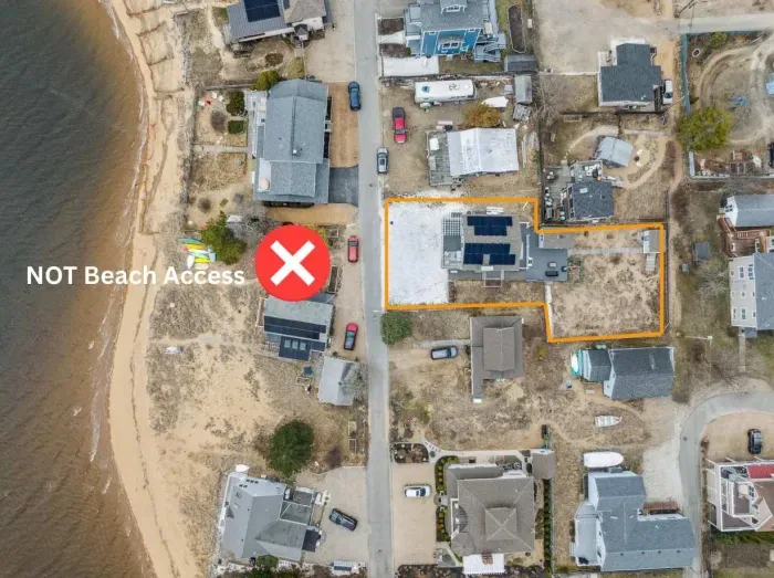 The property is outlined in orange - the path across the street is NOT beach access