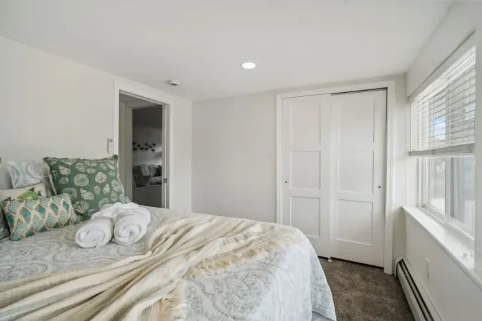 Bedroom #2! This bedroom has a queen bed, mini-split heating and cooling and is located on the first floor. 