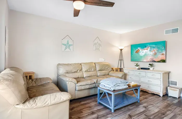 Living room with Queen sleeper and smart tv