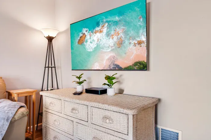 Living room with Queen sleeper and smart tv