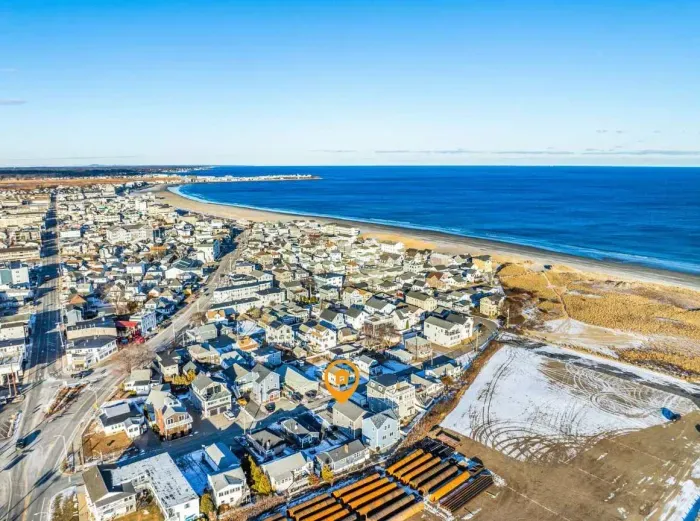 An aerial view of the home! See the orange icon to see the home's location!