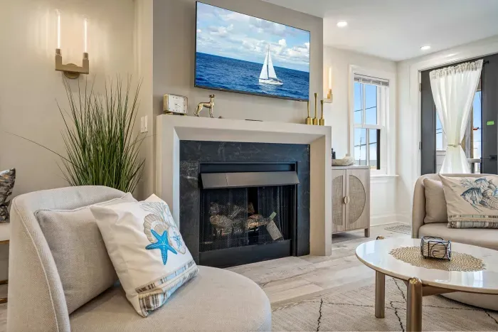 Cozy gas fireplace in the living room.