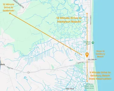Steps to Salisbury Beach! 12 minute drive to Hampton Beach and Seabrook NH. A 5 minute drive to Salisbury State Beach Reservation!