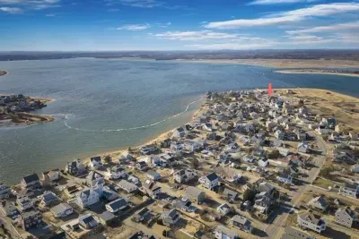 Aerial view of the property near the beach