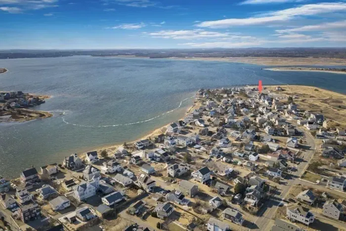 Aerial view of the property near the beach