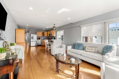 The living room and kitchen view of the Nautical unit!