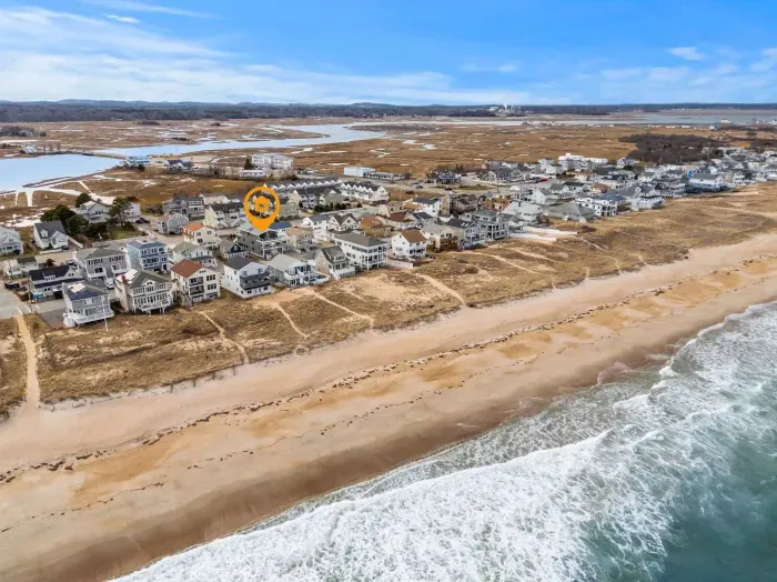Aerial view of the home! The beach access is right across the street from the property!