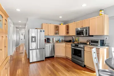Fully equipped and updated kitchen in the Nautical unit with a dishwasher! Seating for 4 at the table.
