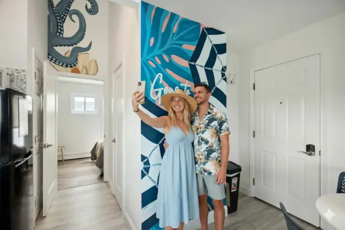 Beautiful beach themed murals throughout done by a local artist!