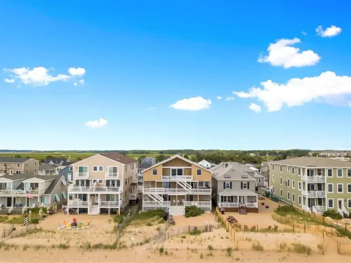 Oceanfront condo (re-sided to gray as of September 2023) with water views, condo located on 2nd level