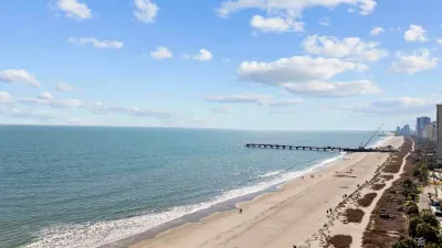 Aerial view of Myrtle Beach. Our condo is a half block to the beach.