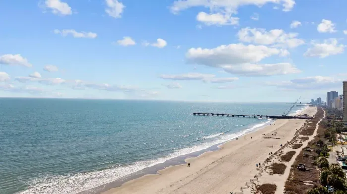 Aerial view of Myrtle Beach. Our condo is a half block to the beach.