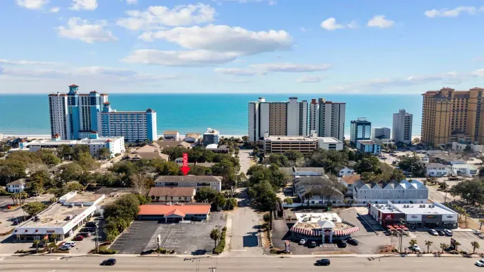 Aerial view of Myrtle Beach. Our condo is a half block to the beach.