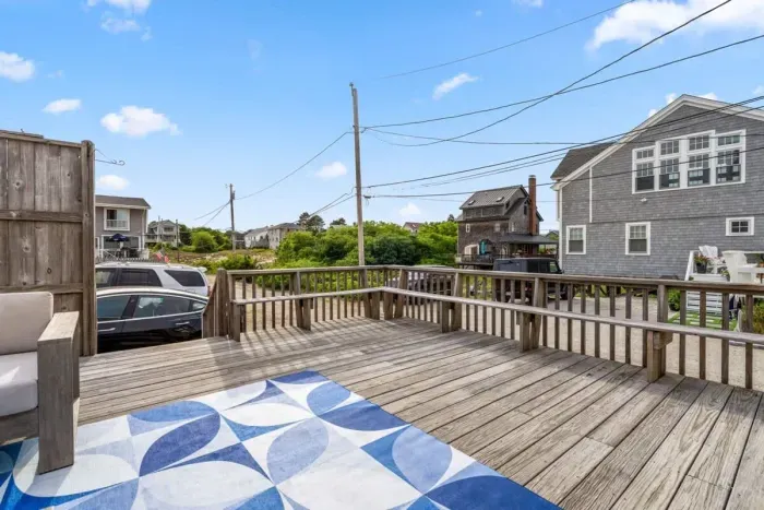 Large private back deck with gas grill