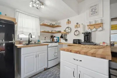 Remodeled kitchen with butcher block counters