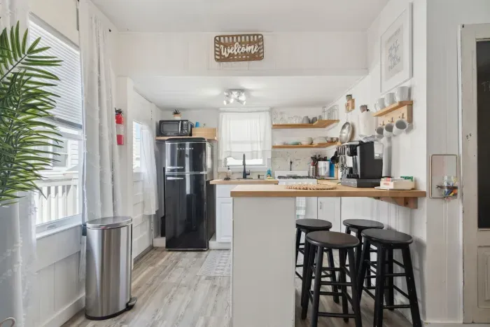 Remodeled kitchen with butcher block counters