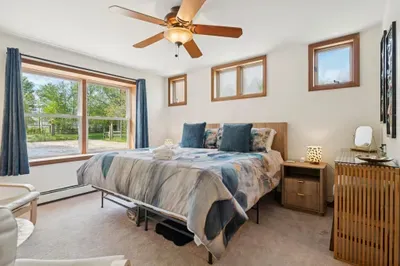 The king primary suite with ensuite bathroom and mini split heating and cooling. Clean linens provided