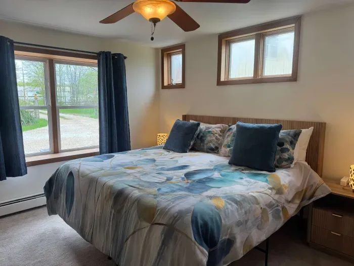 The king primary suite with ensuite bathroom and mini split heating and cooling. Clean linens provided