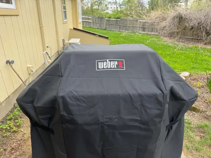 There is a Weber gas grill on the outdoor patio!