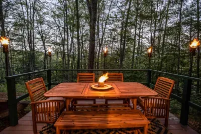 Quiet back deck with seating for 6.