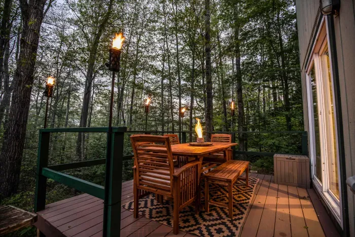 Quiet back deck with seating for 6.