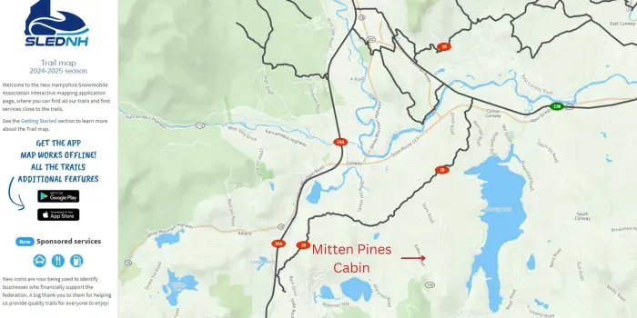 Snowmobile map of nearby trails