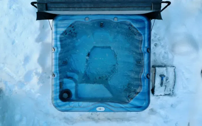 Overheard view of this fabulous hot tub located in the secluded back yard!