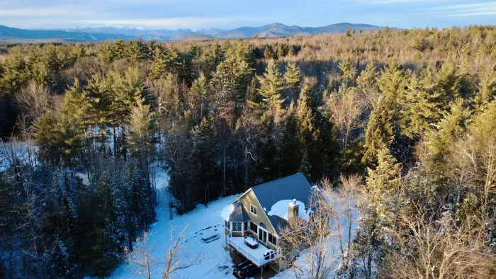 Winter at Mitten Pines Cabin with Mount Washington in the background!