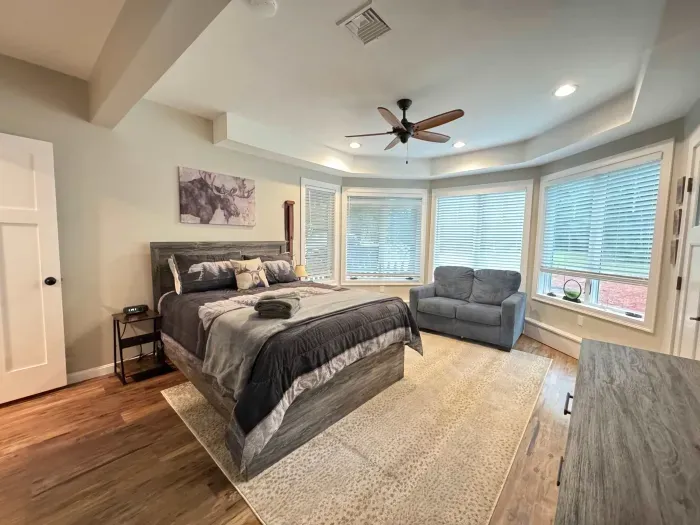 The 4th bedroom has been moved to the larger room in the finished basement! Smart TV and clean linens provided