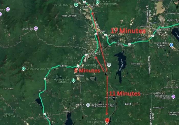 Mitten Pines Cabin is centrally located to many popular destinations including King Pine Ski Resort, North Conway, and Conway