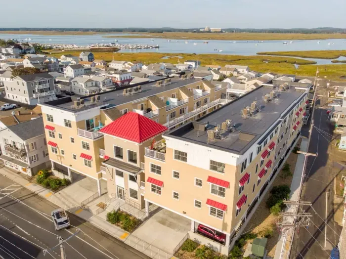 Aerial view of the building