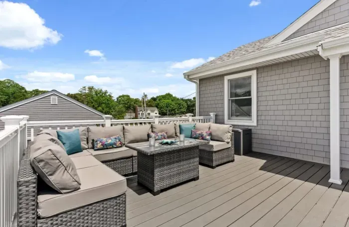 Large private deck off the living room over looking the ocean
