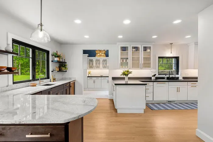 View of the kitchen and wet bar.