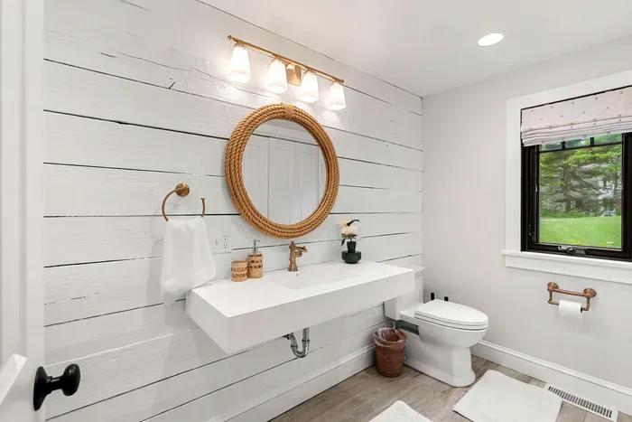 First-floor powder room with in-unit laundry available for your stay.