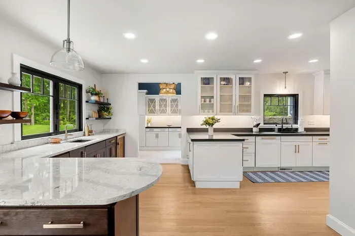 View of the kitchen and wet bar.