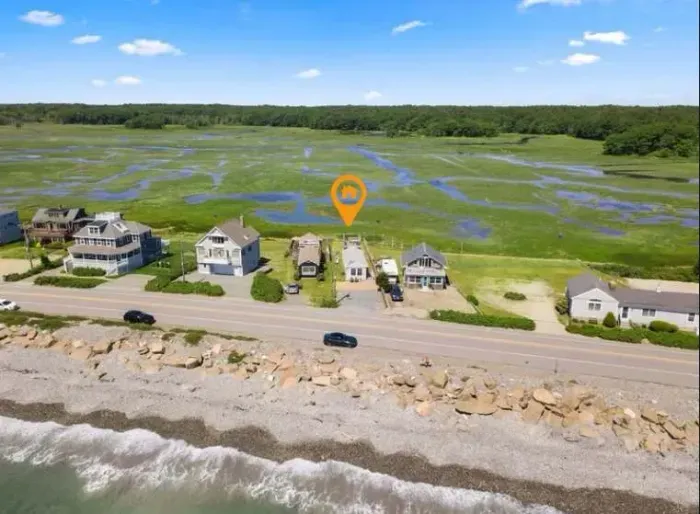 Aerial view, across the street from the ocean