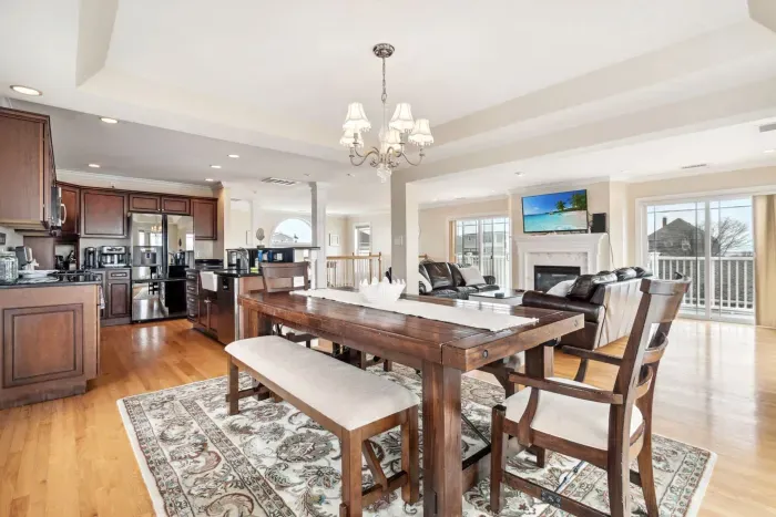 8-person dining table and open concept floor plan!