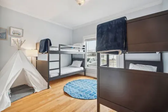 Bedroom #1 with 2 twin-over-twin bunk beds