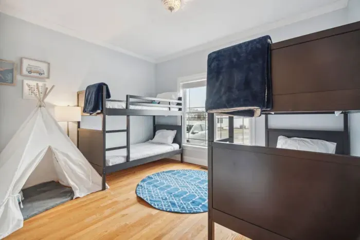 Bedroom #1 with 2 twin-over-twin bunk beds