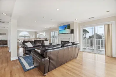 Open-concept living room with gas fireplace
