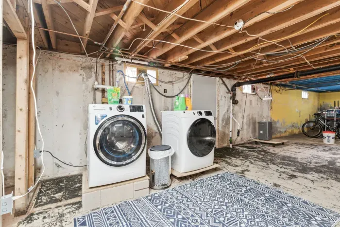 The basement is accessed right off of the kitchen. There is a full size washer and dryer down here you can use. Please do not touch or use the owner's items on the other side of the basement
