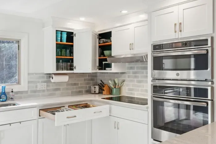 The fully renovated kitchen with wall oven and microwave, reverse osmosis drinking water, extra clothes washer, and dishwasher. Seating for 2 at the peninsula. Coffee provided!
